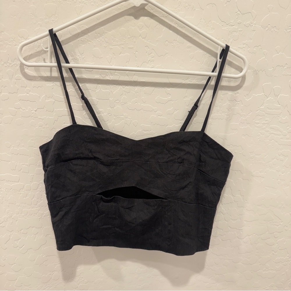 Jason Wu Black Crop Top Womens Medium Linen Blend Cut Out Modern Cut